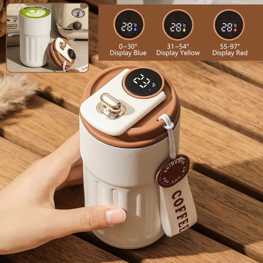 LED Temperature Travel Mug 450ml - Brown