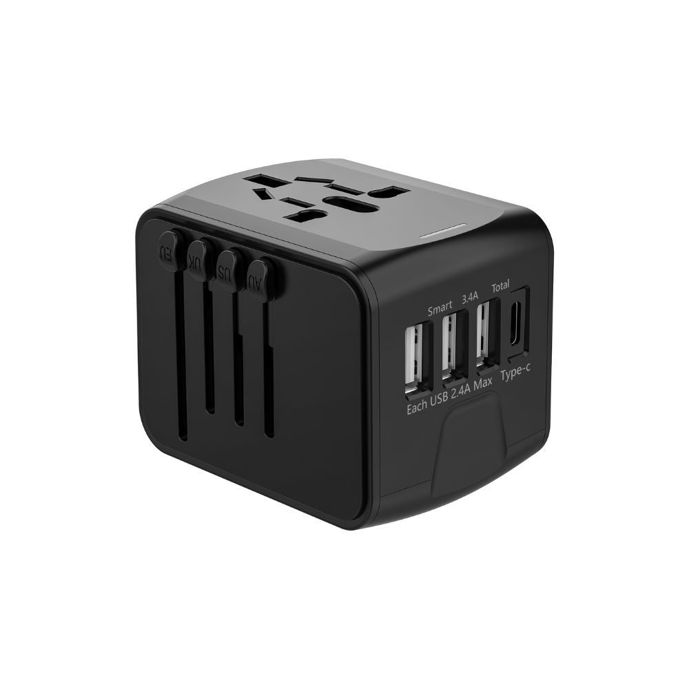 4 USB Universal Travel Adapter - Black