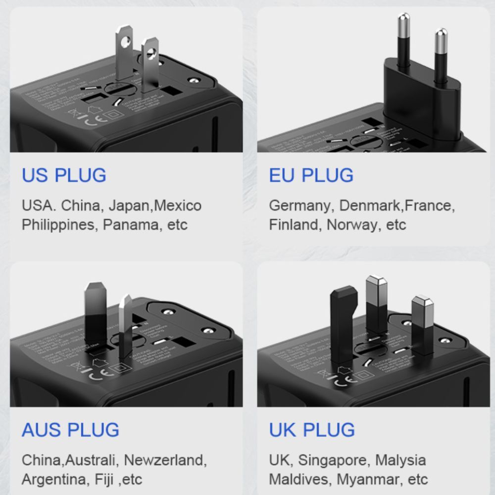 4 USB Universal Travel Adapter - Black