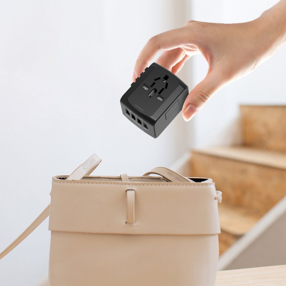 4 USB Universal Travel Adapter - Black