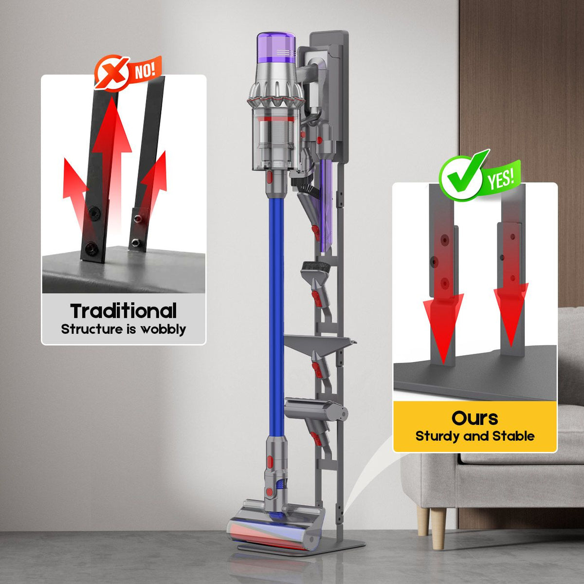 Mershine Vacuum Stand for Dyson V16 G5 V15 V11 V10 V8 V7 V6, Carbon Steel Cordless Vacuum Holder