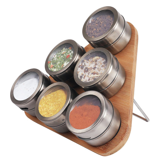 Magnetic Bamboo Spice Rack - 6 Jars