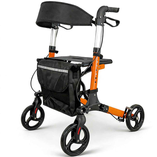 Foldable Aluminium Rollator Walker - Red - 8in Wheels