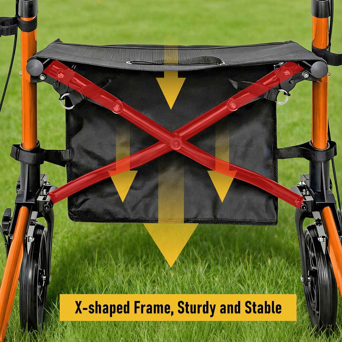 Foldable Aluminium Rollator Walker - Red - 8in Wheels