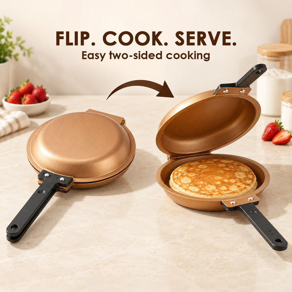 Double-Sided Non-Stick Frying Pan, Flip Pancake Pan with Heat-Resistant Handle for Eggs, Pancakes & Toast, Gas Electric & Ceramic Stoves