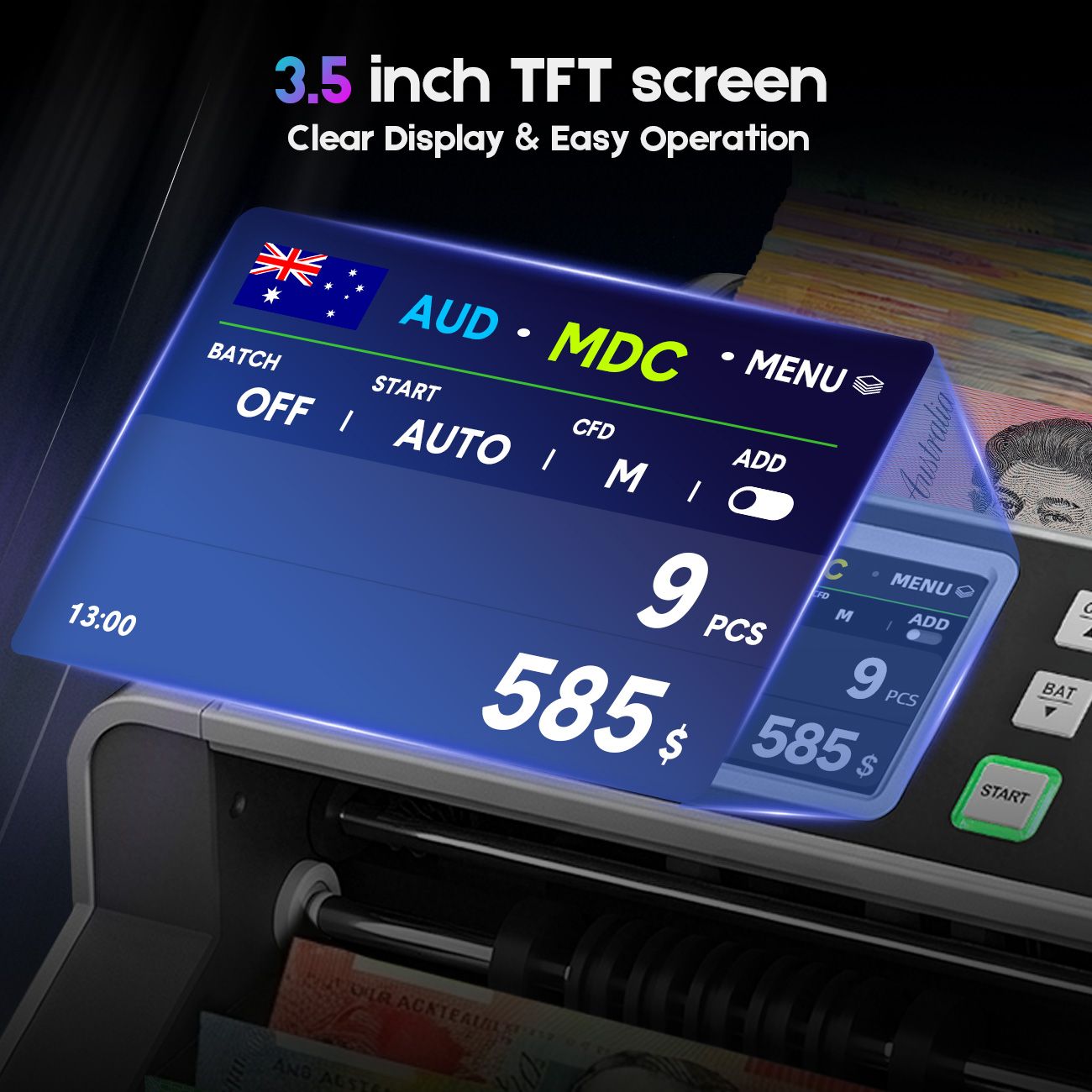 Aumerage Mixed Currency Money Counter with Counterfeit Detection