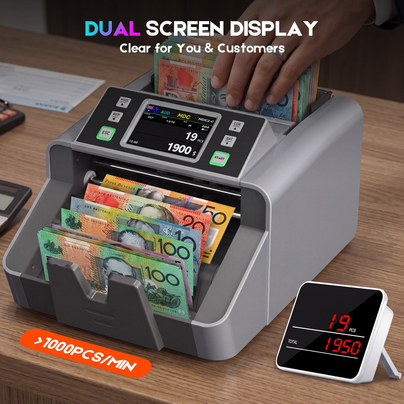 Aumerage Mixed Currency Money Counter with Counterfeit Detection