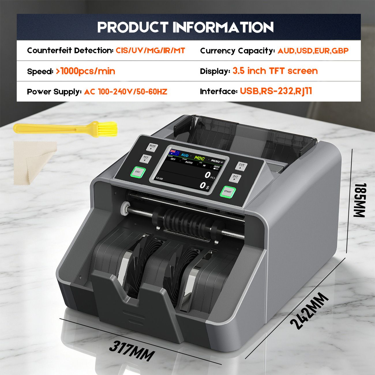 Aumerage Mixed Currency Money Counter with Counterfeit Detection