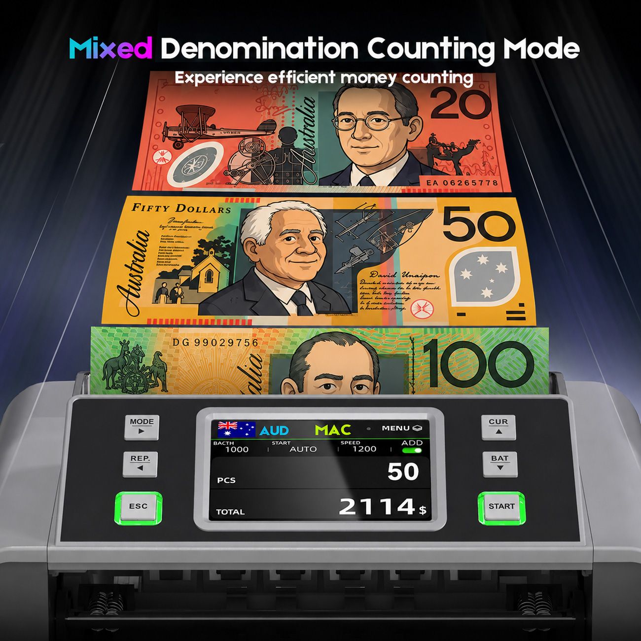 Aumerage Mixed Currency Money Counter with Counterfeit Detection