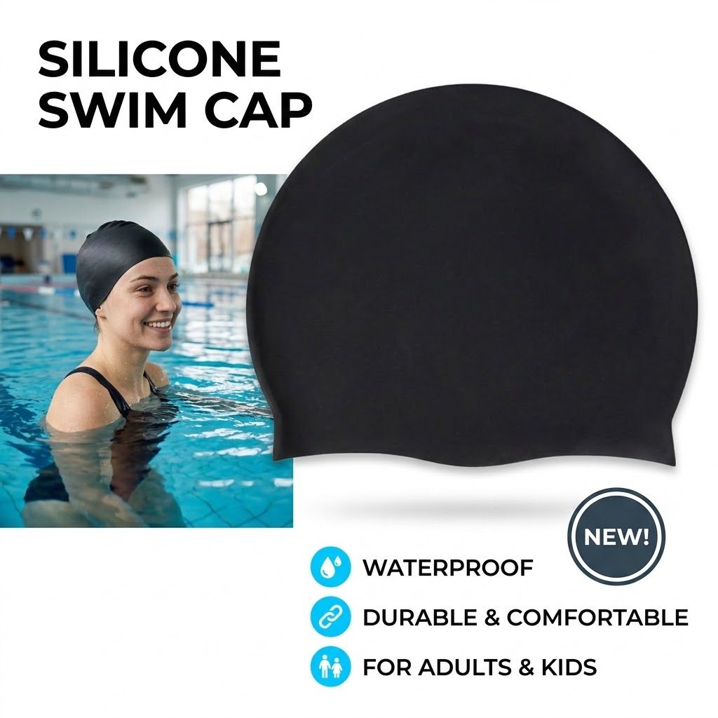 Silicone Swim Cap for Long Hair - Black
