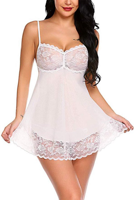 2-Piece Lace Lingerie Set - White L