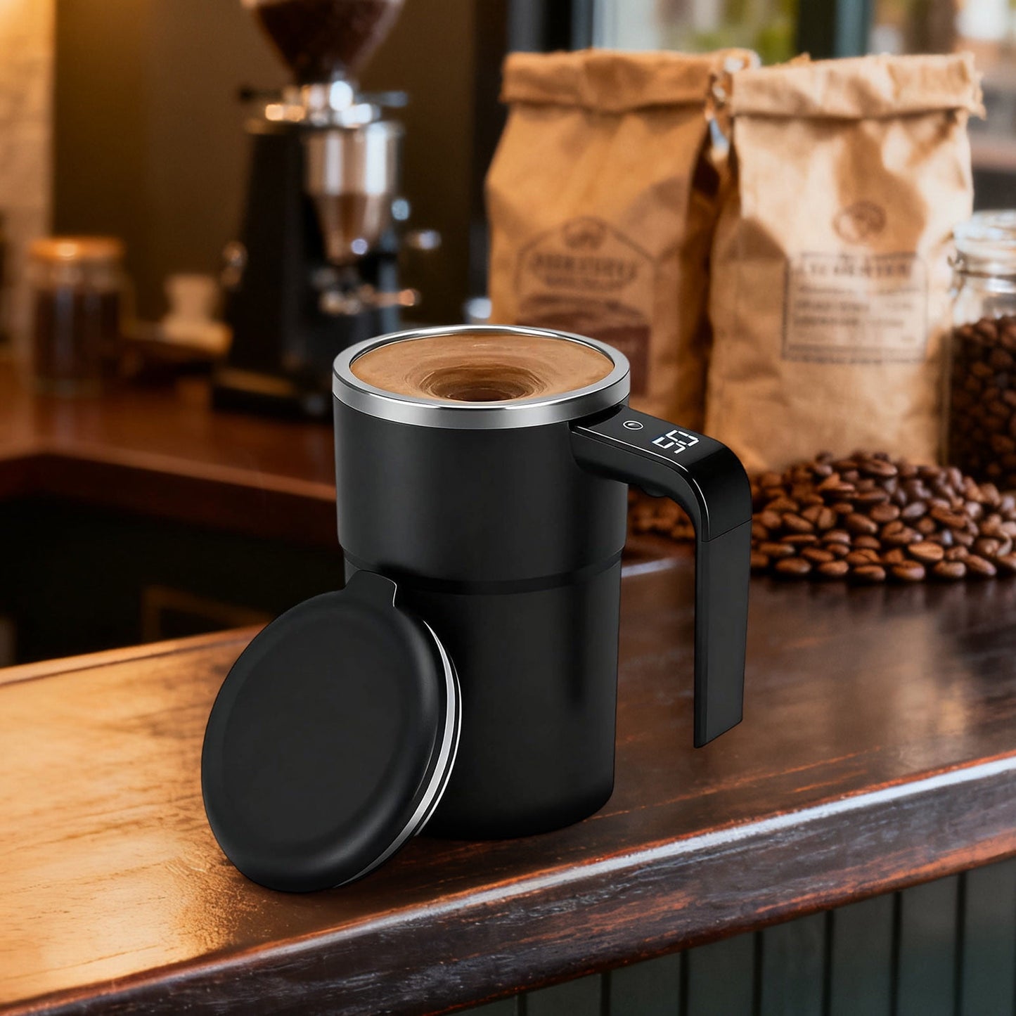 Self-Stirring Magnetic Coffee Mug with Temperature Display