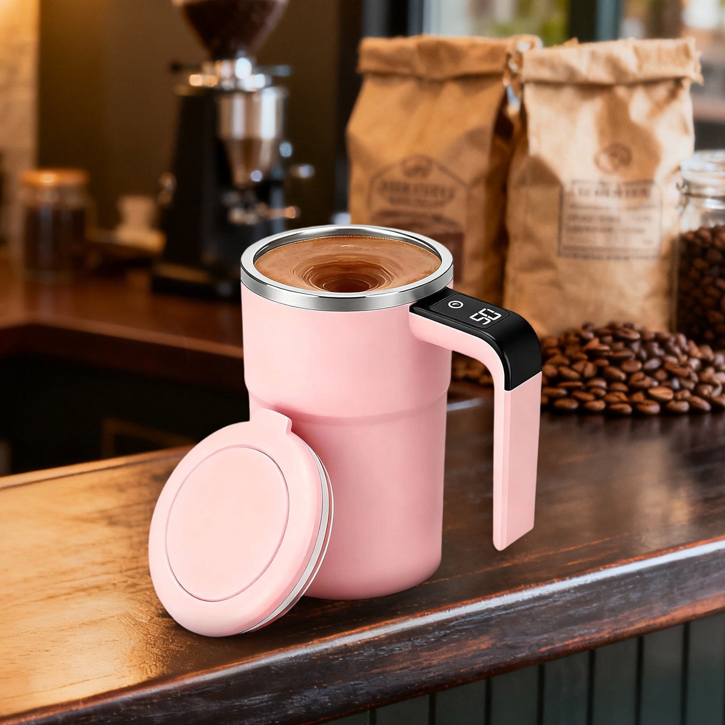 Self-Stirring Magnetic Coffee Mug with Temperature Display