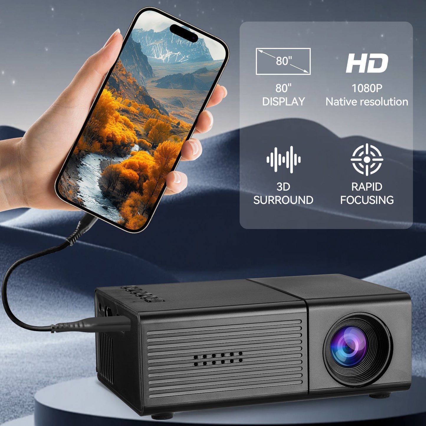 Black M3S Mini Projector 1080P AU Plug