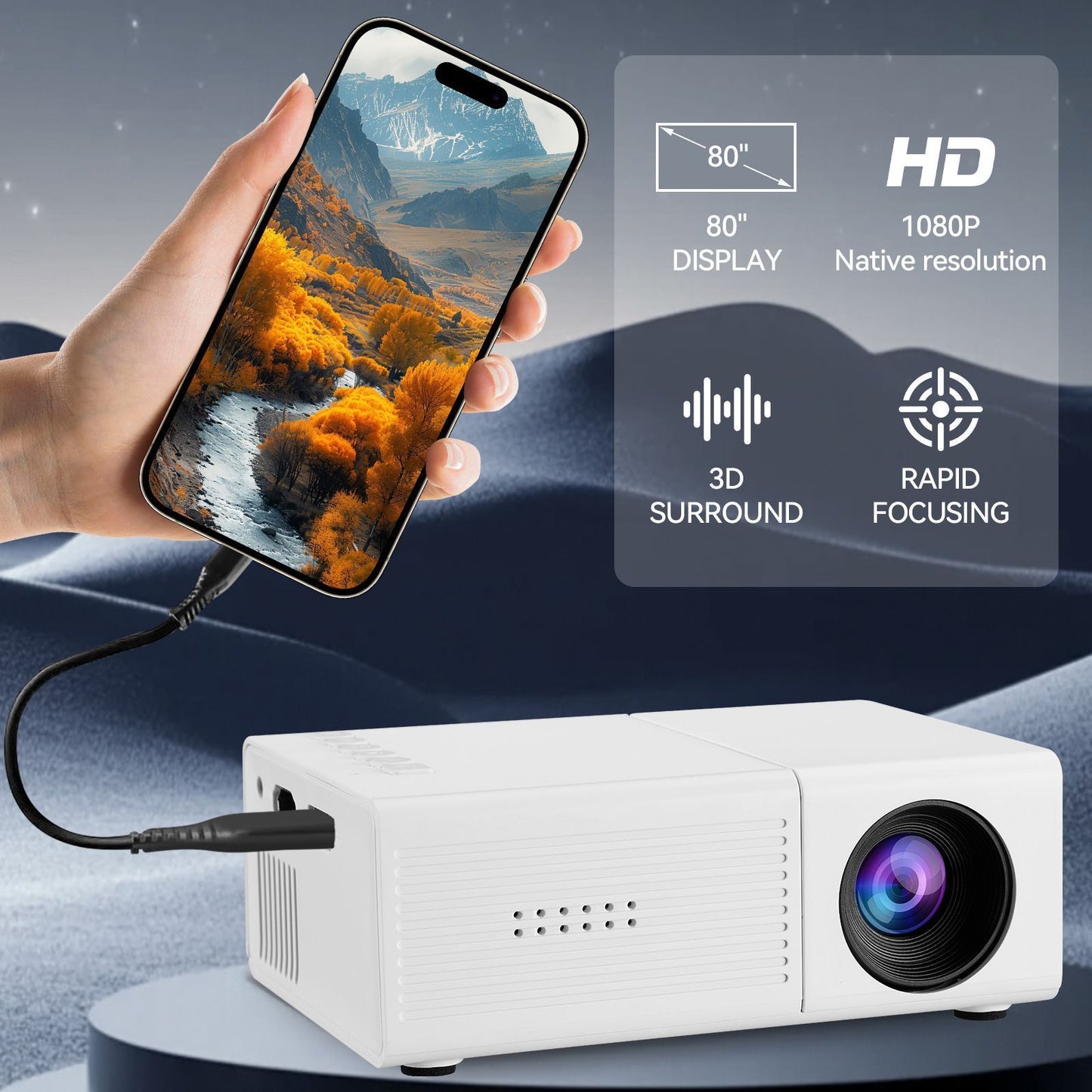 White M3S Mini Projector 1080P AU Plug