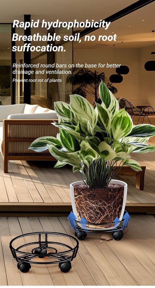 Round Plant Caddy with Wheels - Black