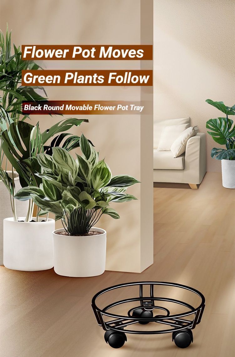 Round Plant Caddy with Wheels - Black