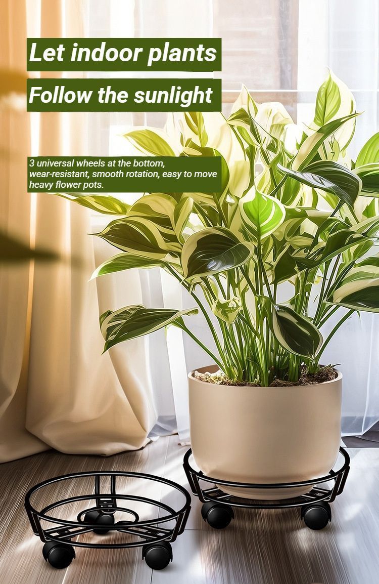 Round Plant Caddy with Wheels - Black
