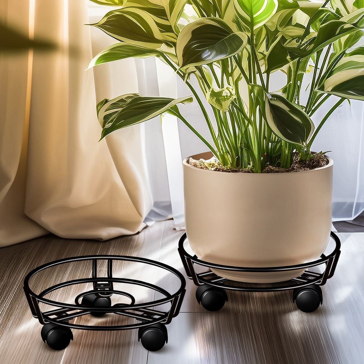 Round Plant Caddy with Wheels - Black