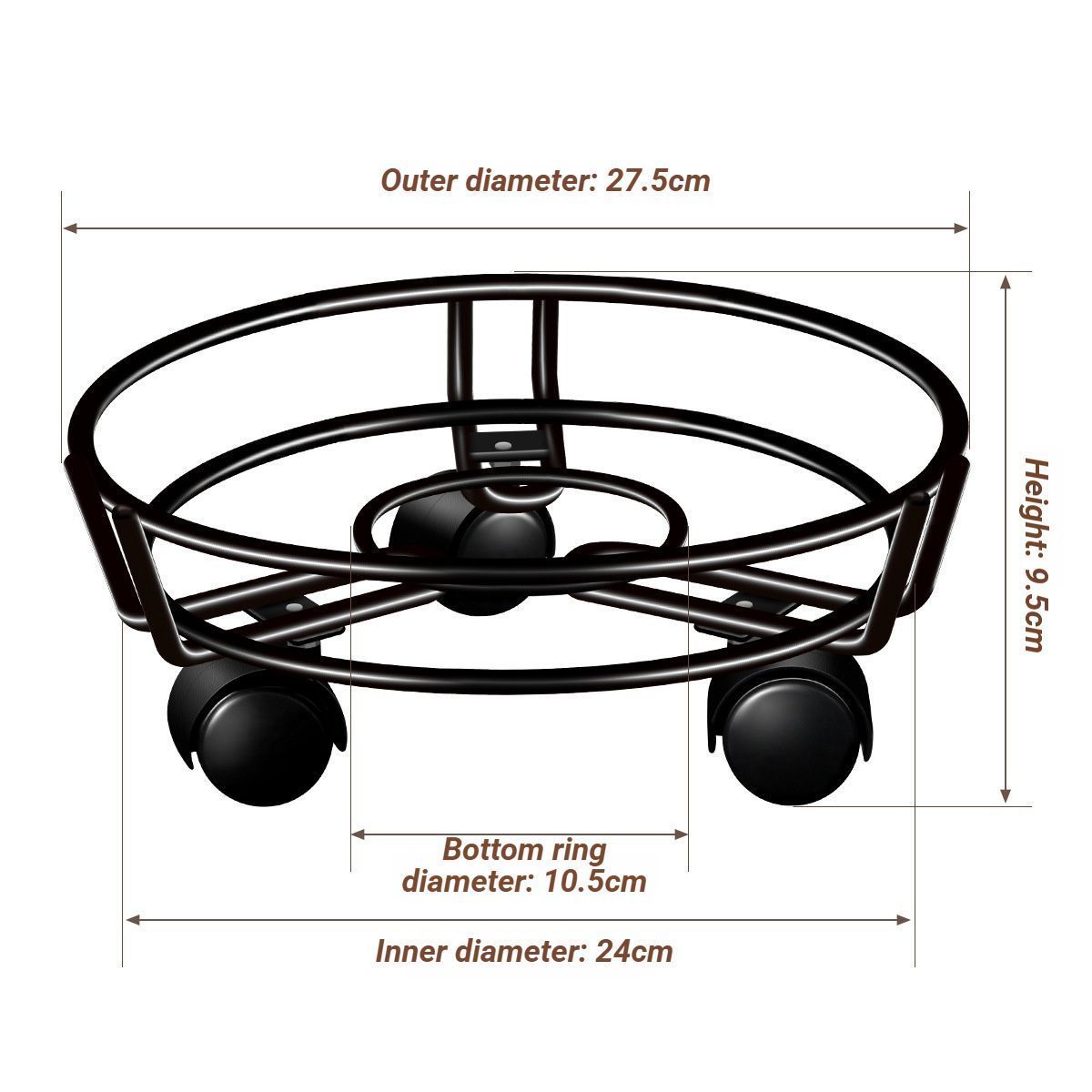 Round Plant Caddy with Wheels - Black
