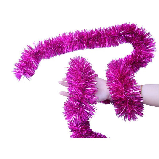 2m Thick Tinsel Garland - Hot Pink, 5 Pack