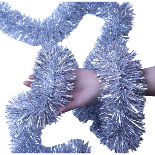 2m Thick Tinsel Garland - Silver, 5 Pack