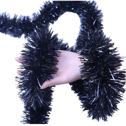2m Thick Tinsel Garland - Black, 5 Pack