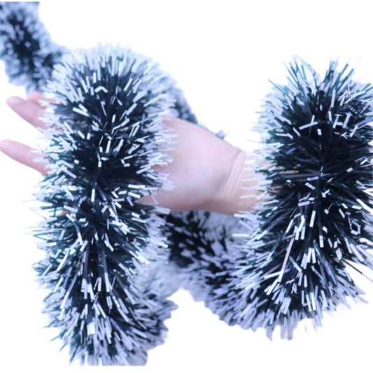 2m Thick Tinsel Garland - Dark Green & White, 5 Pack