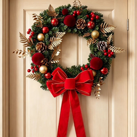 50cm Christmas Wreath with Red Bow - 2 Pack