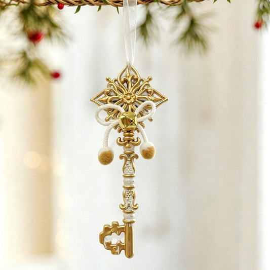 White & Gold Key Christmas Ornament