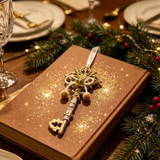 White & Gold Key Christmas Ornament