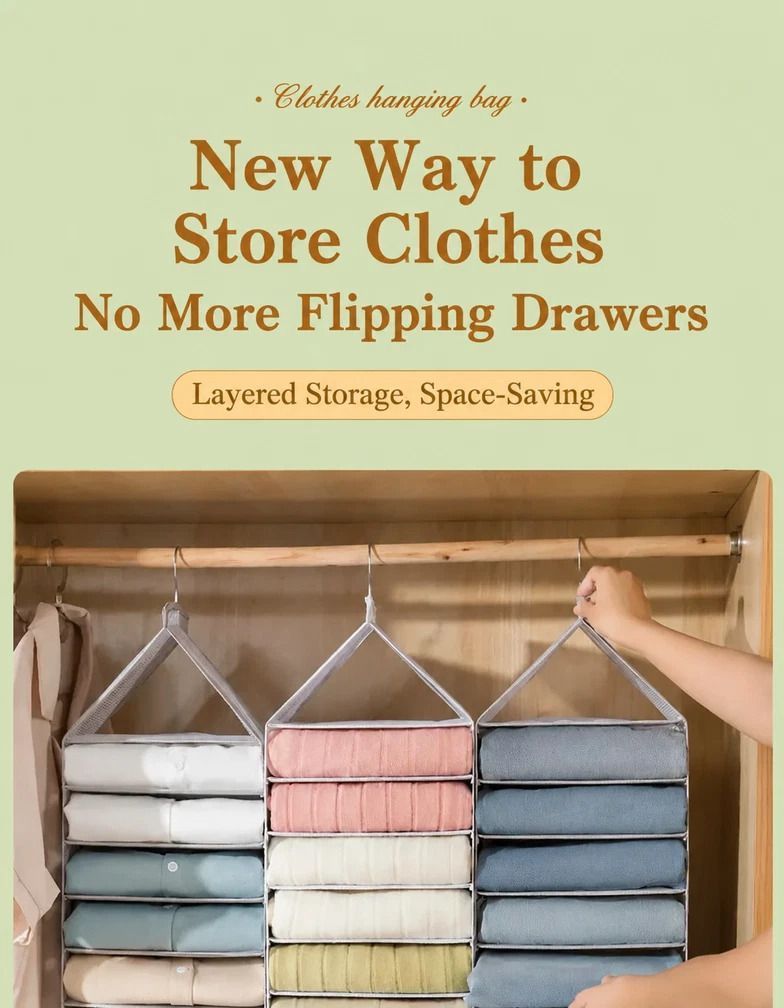 Oversize PVC Wall Hanging Clothes Caddy, 6 Slot Layered Wardrobe Organiser For Pants & Tops, Snow White