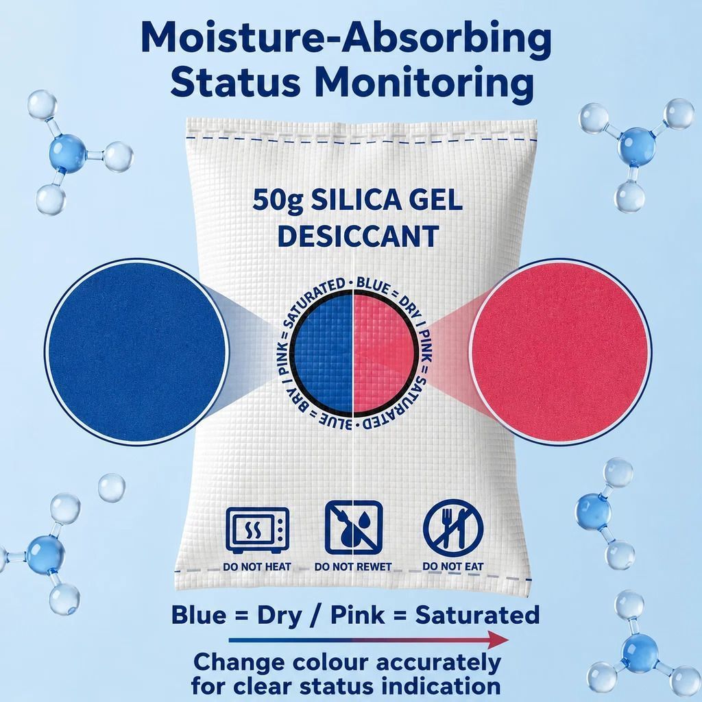 4 Pack Standard Blue Black Flat Opening Silica Gel, Visual Humidity Dehumidifying Packs 200g