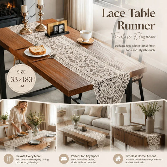 Lace Table Runner - Beige 33 x 183cm