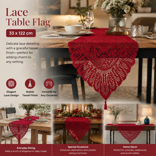 Lace Table Runner - Red 33 x 183cm