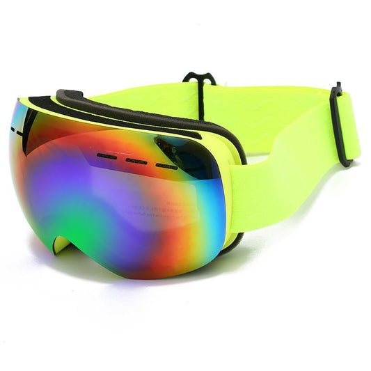 Spherical Ski Goggles - Green Strap, Colourful Lens