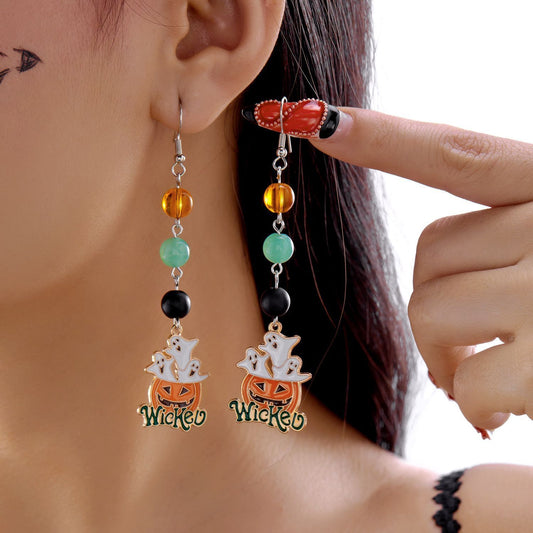 Gothic Pumpkin Ghost Drop Earrings - ER25Y0150