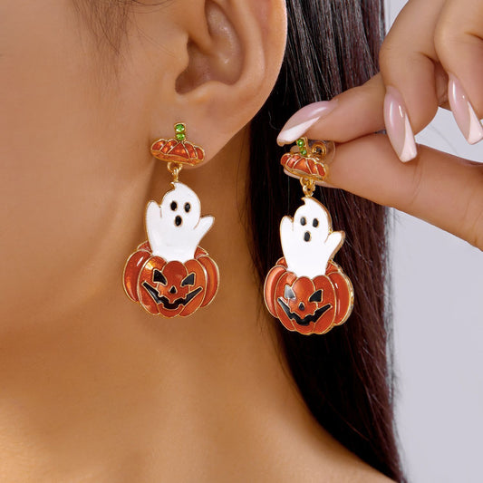 Gothic Pumpkin Ghost Drop Earrings - ER25Y0148