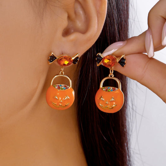 Gothic Pumpkin Ghost Drop Earrings - ER25Y0249-2