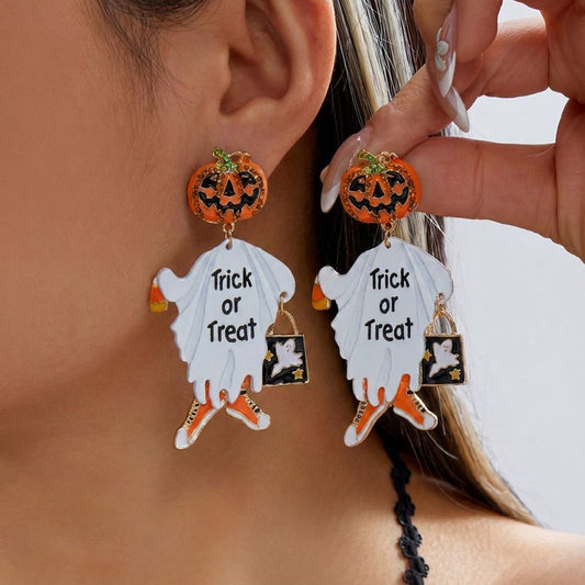 Gothic Pumpkin Ghost Drop Earrings - ER26Y0292-1