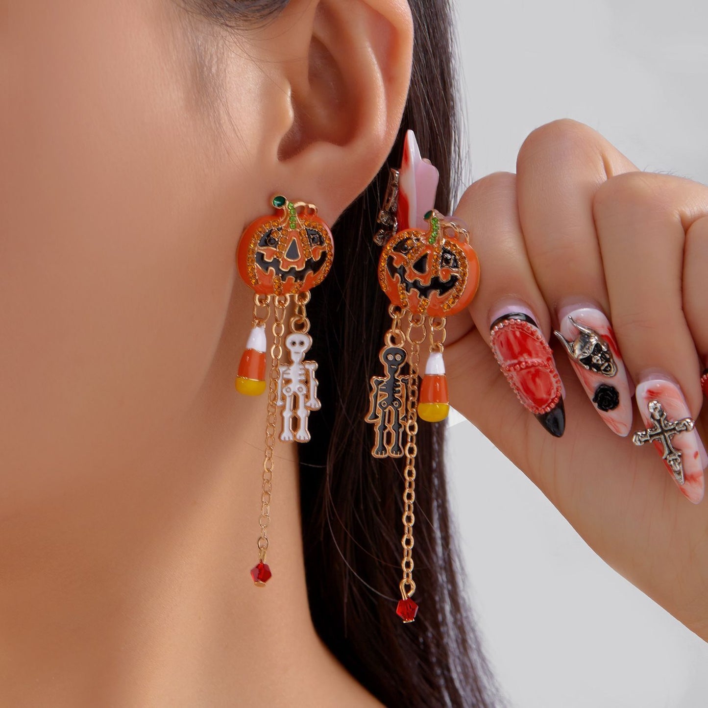 Gothic Pumpkin Ghost Drop Earrings - ER25Y0348-1
