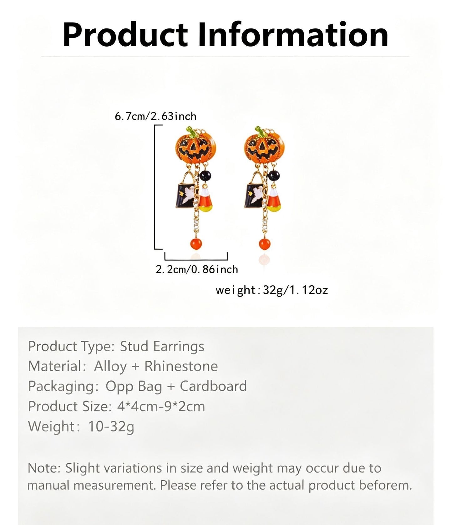 Gothic Pumpkin Ghost Drop Earrings - ER25Y0348-1