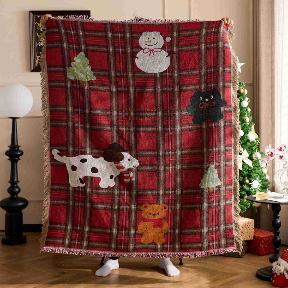 Festive Cat Print Throw Blanket - 157 x 130cm