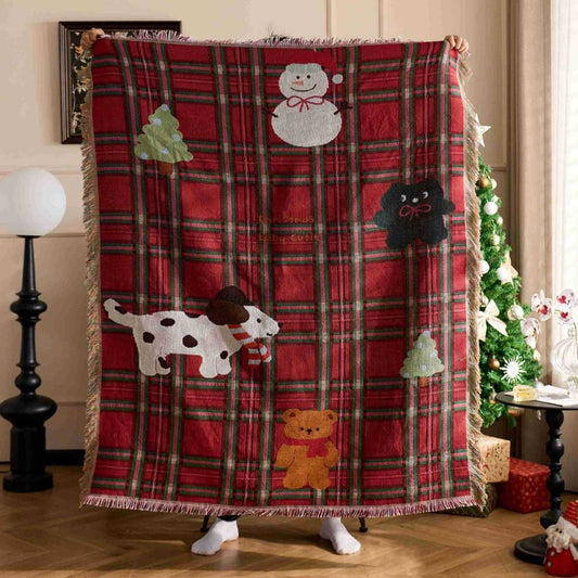 Festive Cat Print Throw Blanket - 157 x 130cm