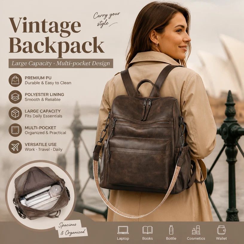 Women's Vintage Backpack - Coffee