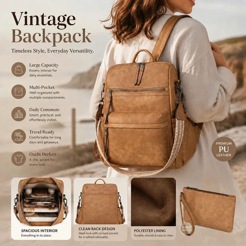 Women's Vintage Backpack Set - Apricot