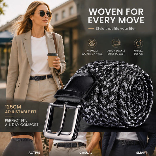 Woven Stretch Belt - Black Grey