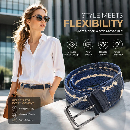 Woven Stretch Belt - Double Blue Khaki
