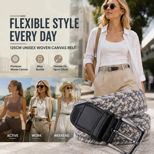 Woven Stretch Belt - Teal Grey Khaki