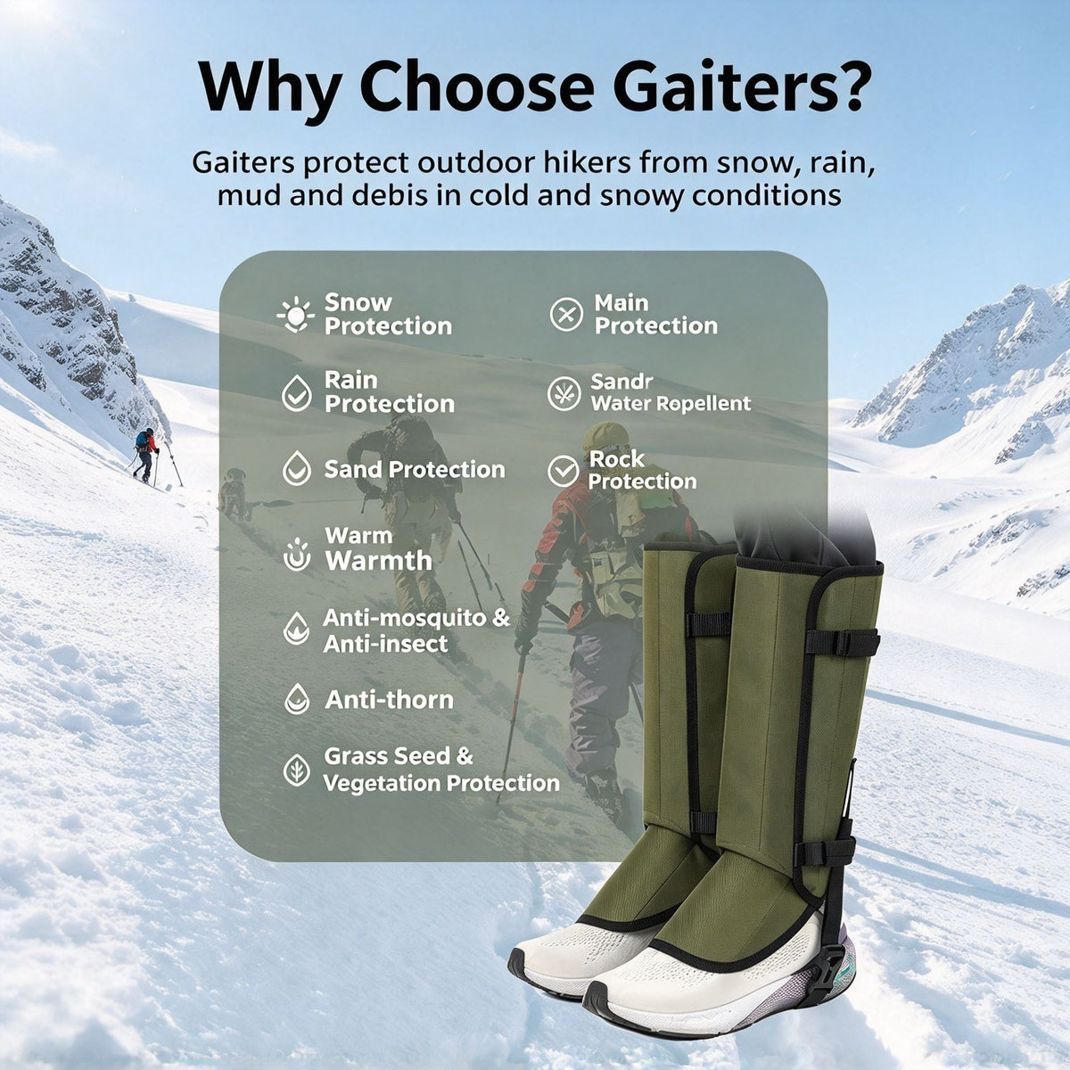 Outdoor Anti‑Snakebite Leg Gaiters Black 1 Pair, Anti‑Scratch Knee Protection Snow‑Resistant Shoe Cover, Holiday Mountain Camping Hiking Leg Guard Equipment